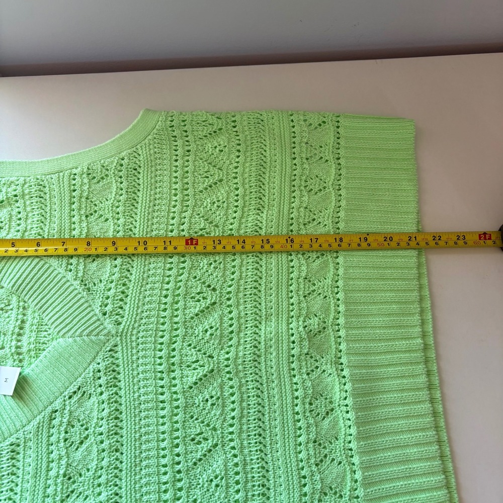 NEW Talbots Womens Medium Sweater Vest Green Pointelle Knit V-Neck 100% Cotton - Picture 8 of 8